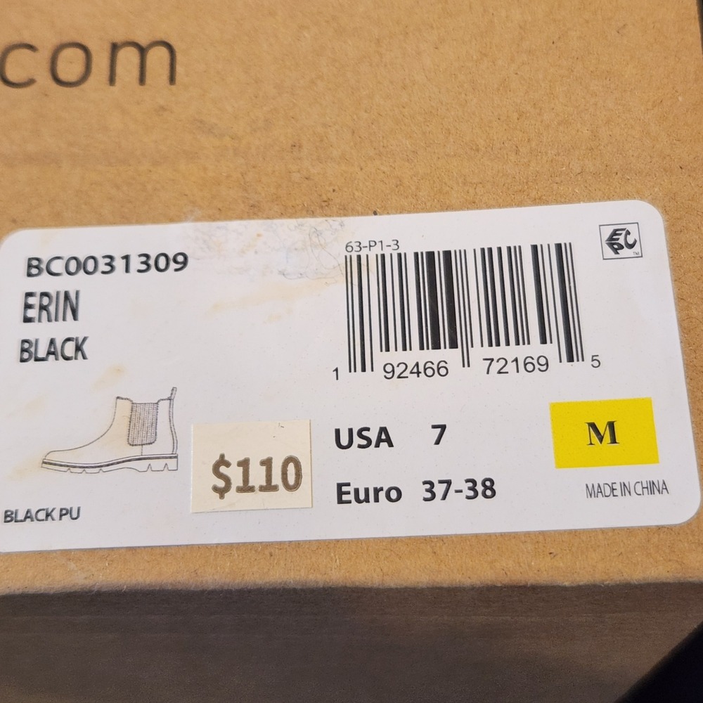 b.o.c. Erin Chelsea Boots Women 7 Black NWT Lug Sole Ankle Bootie $110 Price Tag